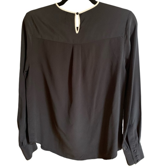 Y2K Scoop NYC 100% Silk Keyhole Neck Blouse Black with Ivory Trim Size Small - Picture 3 of 8